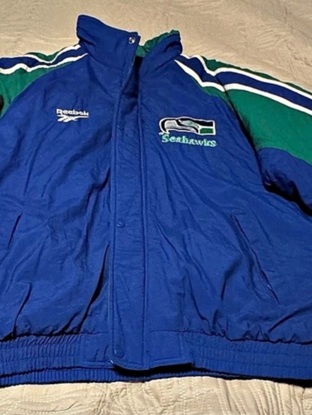Reebok NFL Pro Line Seahawks Bomber Jacket/Heavy Coat Blue & Green